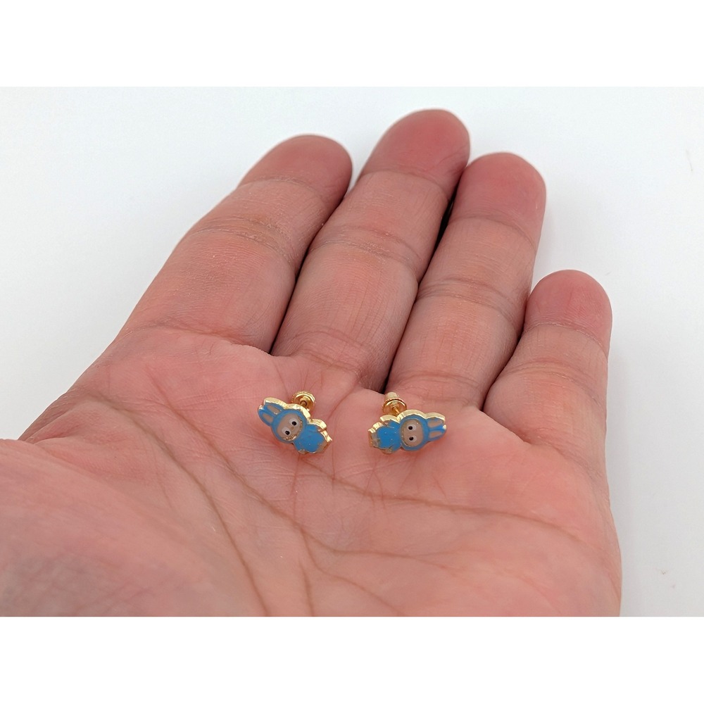 Women's 14k Solid Gold Labubu Earrings Pop Mart Purple Whimsical Elf ** - Picture 6 of 12